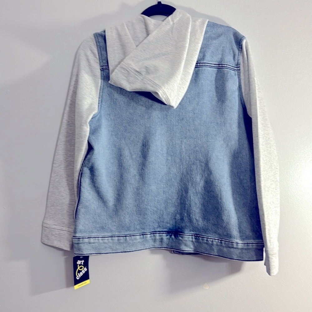 Denim Hooded Jacket with Gray Sleeves Size Youth XL 14 - Picture 3 of 3